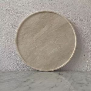 Plateau rond en pierre de travertin beige Plateau à fourre-tout en travertin Assiette à bijoux 25cm - Product Image 3