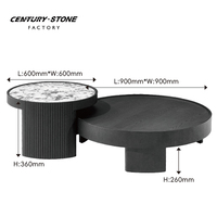 Table basse ronde en pierre naturelle de style moderne et unique, personnalisable par Centurystone Factory, avec plateau en marbre et base en bois