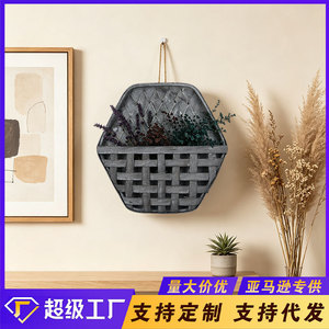 Hexagonal Wooden <b>Wall</b>-Mounted <b>Storage</b> Basket Brown Polygonal <b>Hanging</b> Decor For Home Interior Use - Product Image 5
