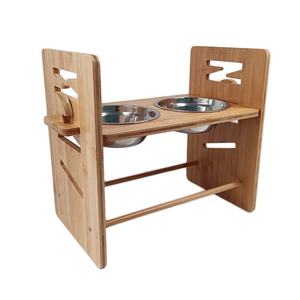 Alimentador de bambu para animais de estimação, altura saudável da natureza, subolmação ajustável, tigela do cão com suporte - Product Image 1