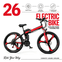 Vélo de montagne électrique pliable haute vitesse 26 pouces 250W 36V 8Ah/10Ah, suspension intégrale, 21 vitesses, freins à disque mécaniques, haute teneur en carbone
