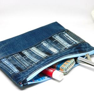 Custom Eco-Friendly Recycled Jeans Zipper Travel Pouch Denim Fabric for Case Casual Makeup <b>Bag</b> Denim <b>Patchwork</b> Purse - Product Image 4