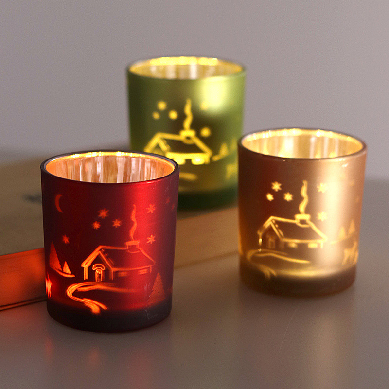 Christmas Electroplating Desktop Home Festival Decoration Empty Glass Cup Candlestick Holder and Lantern for Candle Jars