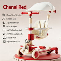 Trottinette pour enfants Sun Canopy 3 en 1 pliable pour l'extérieur avec musique, lumière, siège coulissant inclus et barrière pour les enfants de 2 à 14 ans
