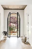 Puerta Francesa Moderna de Lujo Antirrobo para el Hogar, de Hierro Forjado y Acero, con Doble Arco Interior de Vidrio y Cerradura, para Balcón de Apartamento