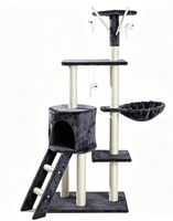 Arbre à chat multiplateforme avec cachette, échelle, panier latéral, plusieurs colonnes en sisal, pendentif interactif en forme de poisson, pour intérieur