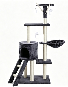 Árbol rascador multiplataforma para gatos con casa escondite, escalera, cesta lateral, múltiples columnas <span class=keywords><strong>de</strong></span> sisal, <span class=keywords><strong>colgante</strong></span> interactivo <span class=keywords><strong>de</strong></span> pez, para interior - Product Image 2