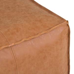 DB Brody Square <b>Pouf</b> Distressed Brown Genuine <b>Leather</b> Home Ottoman Living Room Furniture - Product Image 3
