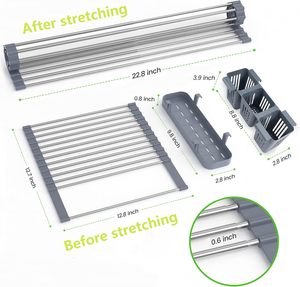 <span class=keywords><strong>Escurridor</strong></span> de Platos Enrollable y Expandible con Cestas de Almacenamiento, <span class=keywords><strong>Escurridor</strong></span> de Platos Plegable para Encima del Fregadero - Product Image 3