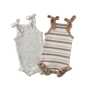 Chuyun Custom Baby Knitted Sweater Clothes Flower Striped Jacquard Patterns Bebe Girls Ruffle Singlet Bodysuits