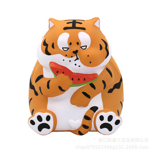 Pu <b>Foam</b> Tiger Eating Watermelon Squishy Toy <b>Craft</b> Decoration Gift - Product Image 1