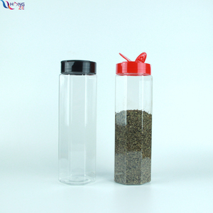 700ml tall transparent octagonal Plastic Spice shaker Jars Bottles Containers with Red flip top cap for Storing Spice & Powders
