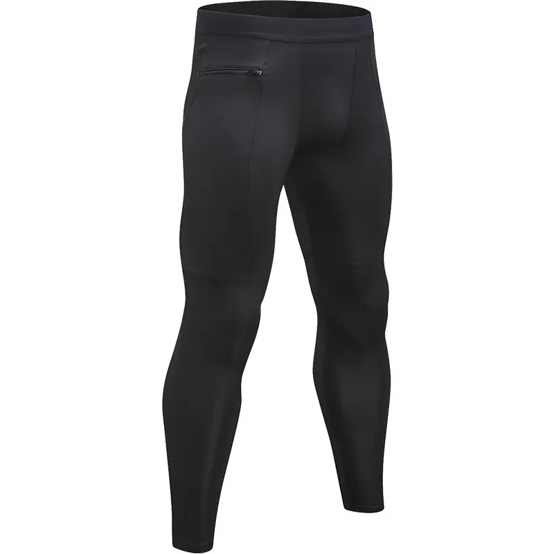 Men'S Zipper Pocket Fitness Pants Sports Running Training Sweat Wicking Fast Drying High Elastic Tights