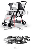 Poussette double premium modèle A3-1, cadre en acier inoxydable, acier à haute teneur en carbone, poignée réversible, pliage à une touche, double siège avant