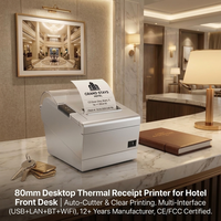 Imprimante thermique à découpe automatique 80 mm, haute vitesse, type bureau, avec interface USB, LAN, Bluetooth, WiFi pour impression de reçus, d'étiquettes et de codes-barres