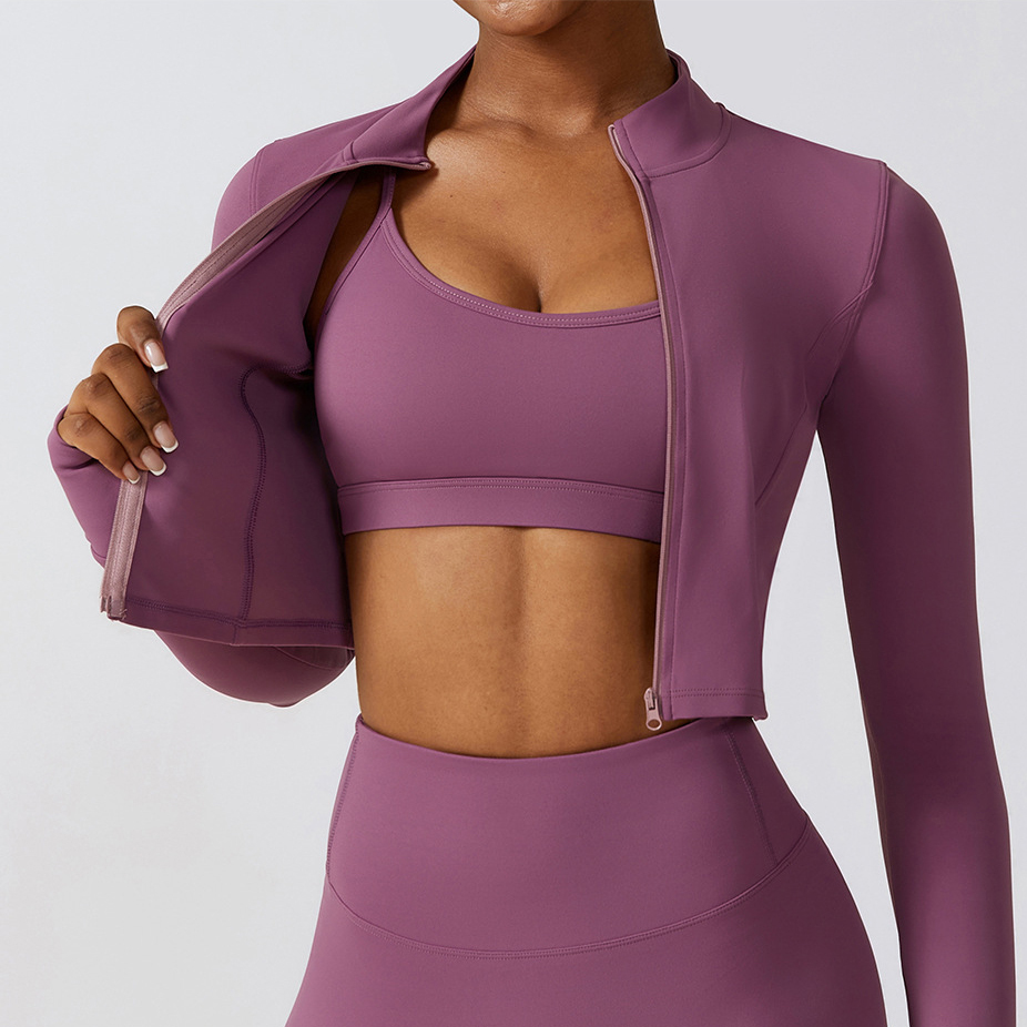 Factory Wholesale New Women Long Sleeve Gym Top Fitness Autumn Sports Ladies Stand Collar Full Zip up Yoga Tight Jacket