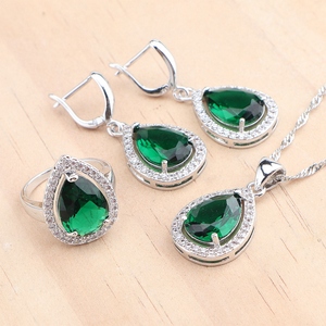 Green <b>Emerald</b> 925 Silver Jewelry Sets for Women Bridal Wedding Zircon Stones <b>Drop</b> <b>Earrings</b> Ring Bracelet Pendant Necklace Set - Product Image 2