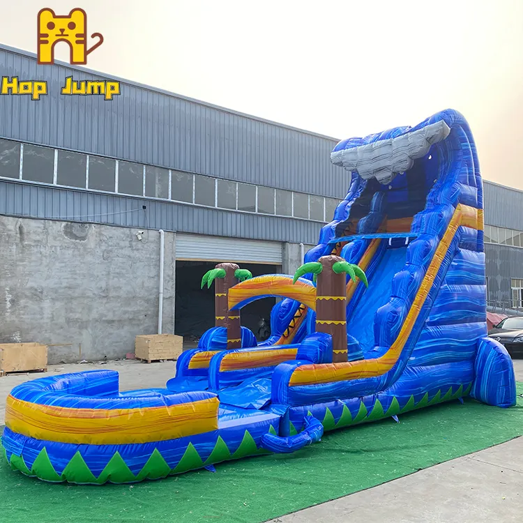 Tobogán de agua de verano, alquiler de fiesta inflable, 18 pies, 20 pies, 22 pies, tobogán de agua inflable, tobogán de agua tropical de mármol comercial