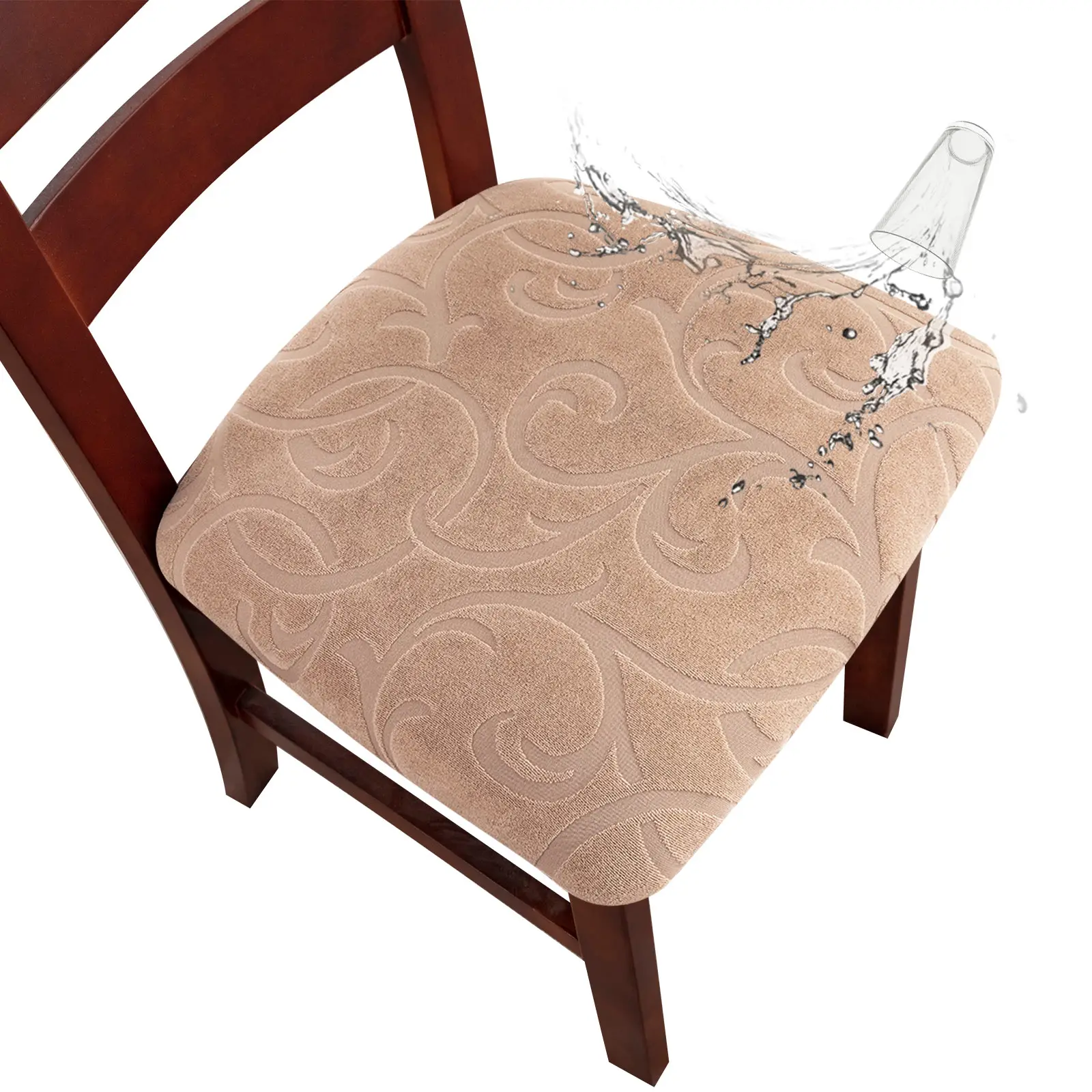 Funda de asiento para silla de comedor Jacquard antideslizante de alta calidad, funda de asiento impermeable