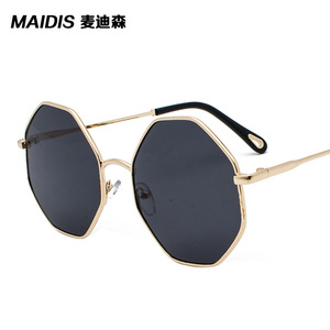 Maidis Polygonal Sunglasses Gold <b>Frame</b> <b>Black</b> Lens UV400 Protection Women's Fashion Shades - Product Image 1