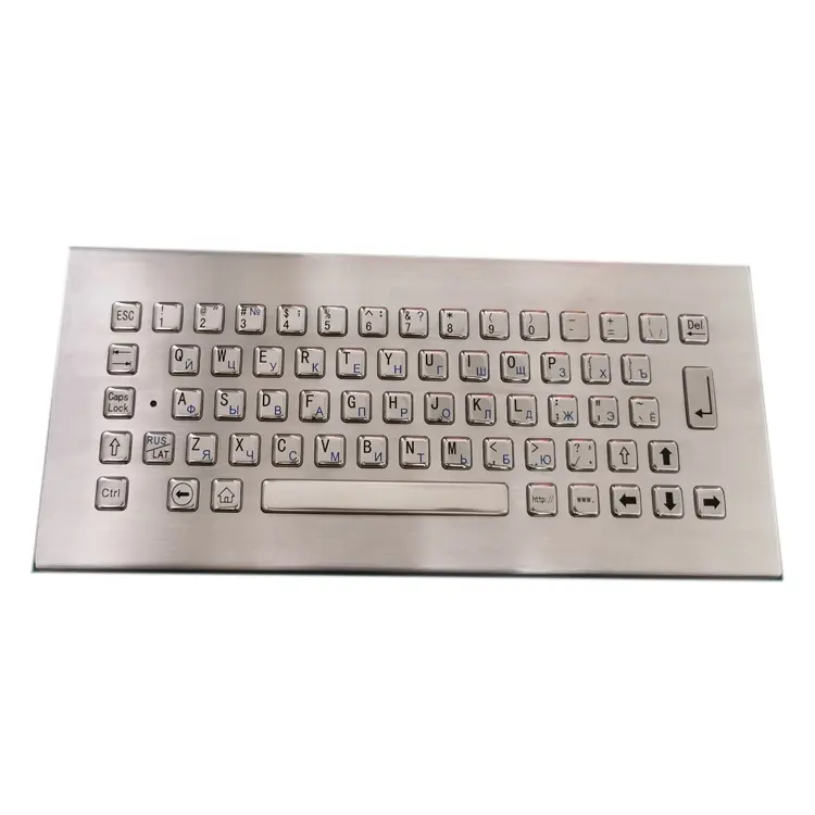 Standard wired desktop Russian 65 keys waterproof stainless steel metal industrial mechanical keyboard