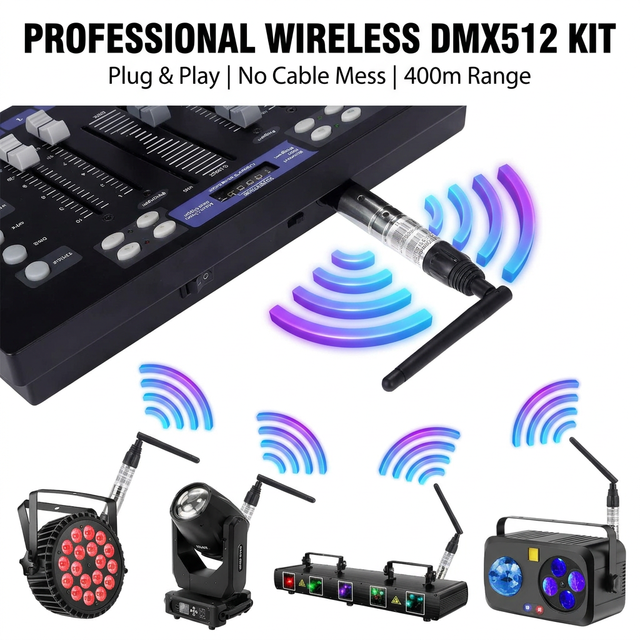 2.4G Wireless DMX512 Transceiver 400m Range IP33 DC12V Stage Lighting Controller for DJ/Disco/Party/Bar Use