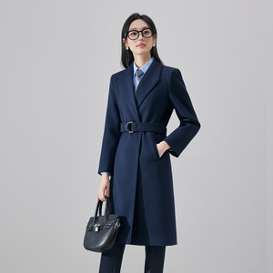 <b>Black</b> Women's Wool Blend <b>Overcoat</b> Long Fitted Waist Thickened Warm Autumn Winter Workwear Professional Coat With Pocket - Product Image 3