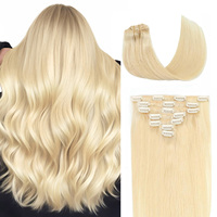 Extensiones de Cabello Ruso Remy de 22 Pulgadas con Clip, 100% Cabello Humano Real |   Trama Invisible Natural Ondulada con Cutícula Alineada