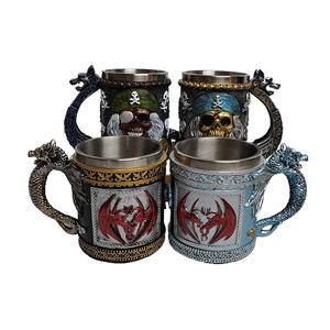 Grande Capacidade Dupla Camada de Aço Inoxidável Caneca Criativa Pirata Design Resina para Crânio Polyresin Copo de Água para Interior para Cerveja - Product Image 1