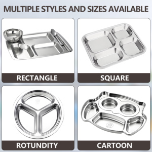 Yiti hình chữ nhật nhanh khay thức ăn SUS 304 Hộp Ăn Trưa 304 thép không gỉ dày và sâu sắc tấm ăn với nắp - Product Image 4