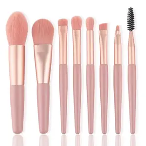 2024 Portable Plastic Handle Cosmetic Brushes 8 custom logopcs Travel Mini Makeup Brush Set With PU Bag