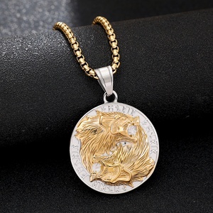 Venta al por mayor de joyería vikinga de acero inoxidable 316L, colgantes de animales chapados en oro (lobo, dragón, leopardo), colgante de hacha y cuervo, collar vintage - Product Image 2
