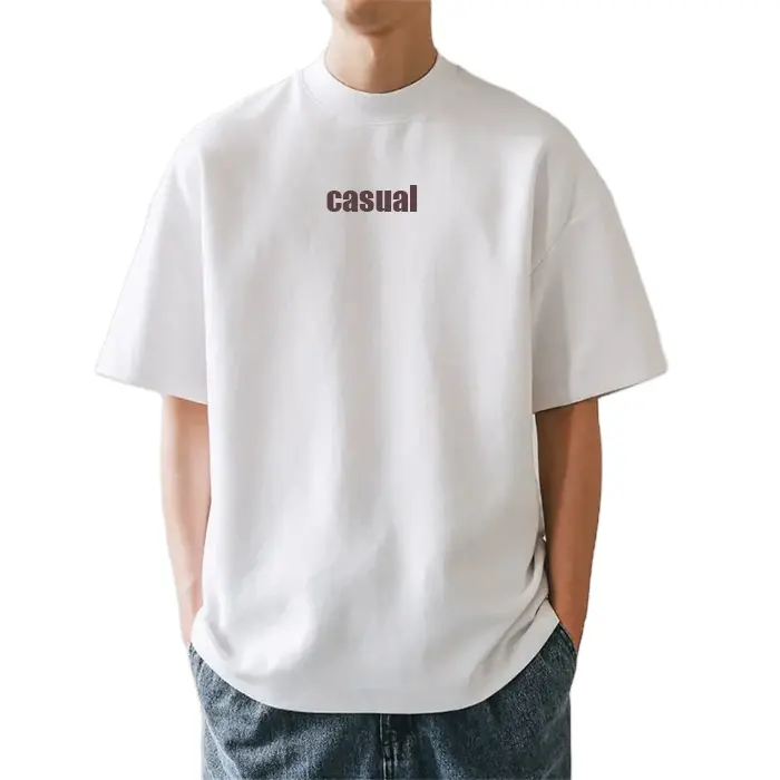 Custom Print T-Shirt Dikke Kraag 100% Katoenen T-Shirts Zwaargewicht Effen Oversized Mock Hals T-Shirt Voor Mannen