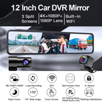4K UHD 11.26 pouces 3 canaux Dash Cam GPS avec application sans fil Contrôle vocal automatique Caméra de recul IR Vision nocturne