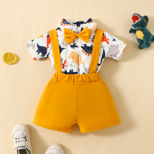 2024 nouveau-né bébé garçon vêtements ensembles à manches courtes dessin animé dinosaure chemise barboteuse jarretelle Shorts 2 pièces bébé vêtements d'été - Product Image 3