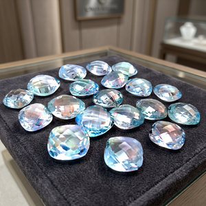 Pierres précieuses de topaze bleue naturelle, taille coussin de 12 mm, facettées, pierres brutes certifiées par un tiers, vente en gros, bijoux fins Gopika - Product Image 4