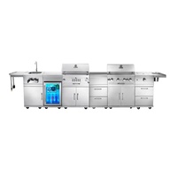 Îlot de cuisine extérieur en forme de L en acier inoxydable, barbecue modulaire, évier, réfrigérateur, brûleur latéral, plan de travail en granit pour jardin