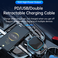 Chargeur de voiture à câble rétractable double 4 en 1 96W USB C Chargeur de voiture QC3.0 pour téléphone Charge rapide PD Charge rapide avec LED numérique