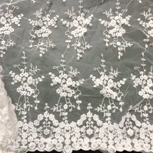 Produsen kain renda jaring putih guangzhou lembut bunga bordir LT20985