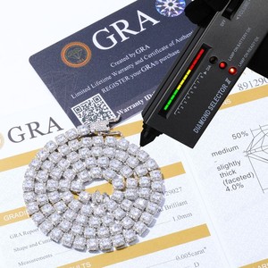 Hip Hop Bling Moissanite Tennis <b>Chain</b> 925 Sterling Silver Custom <b>Iced</b> <b>Out</b> Necklace Diamond Tester Approved - Product Image 3