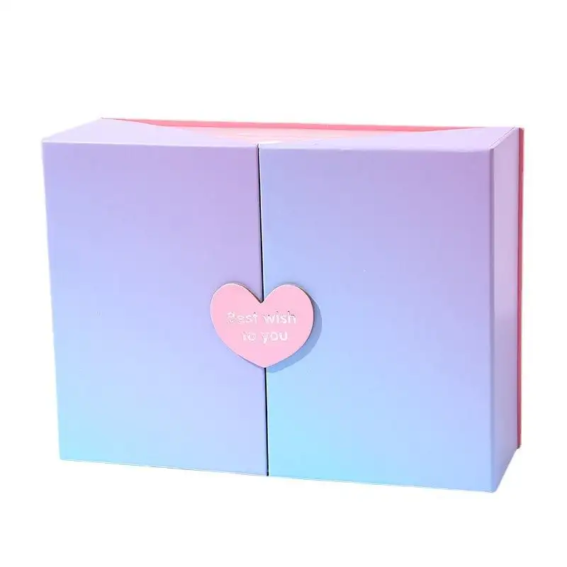 Caja de papel holográfica de doble puerta para regalo, cojín plegable de color artesanal para cumpleaños, caja de regalo cuadrada para boda