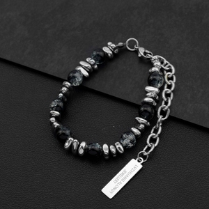 Cadena de Mano para Hombre y Mujer, Mismo Estilo, Ónix Negro con Diseño de Grietas de Hielo, Diseño Retro Chino, Material de Acero Inoxidable. - Product Image 5