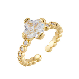 Flower Shape Open Ring Gold Plated Zircon Adjustable Index Finger Band - Product Image 5