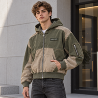 Veste à capuche zippée personnalisée pour homme, style color block délavé, avec patch tissé et logo personnalisé pour un look streetwear vintage