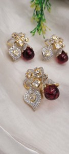 best collection jewellery <b>set</b> is a traditional Polki pendant and earring collection Jewelry <b>Set</b> - Product Image 4