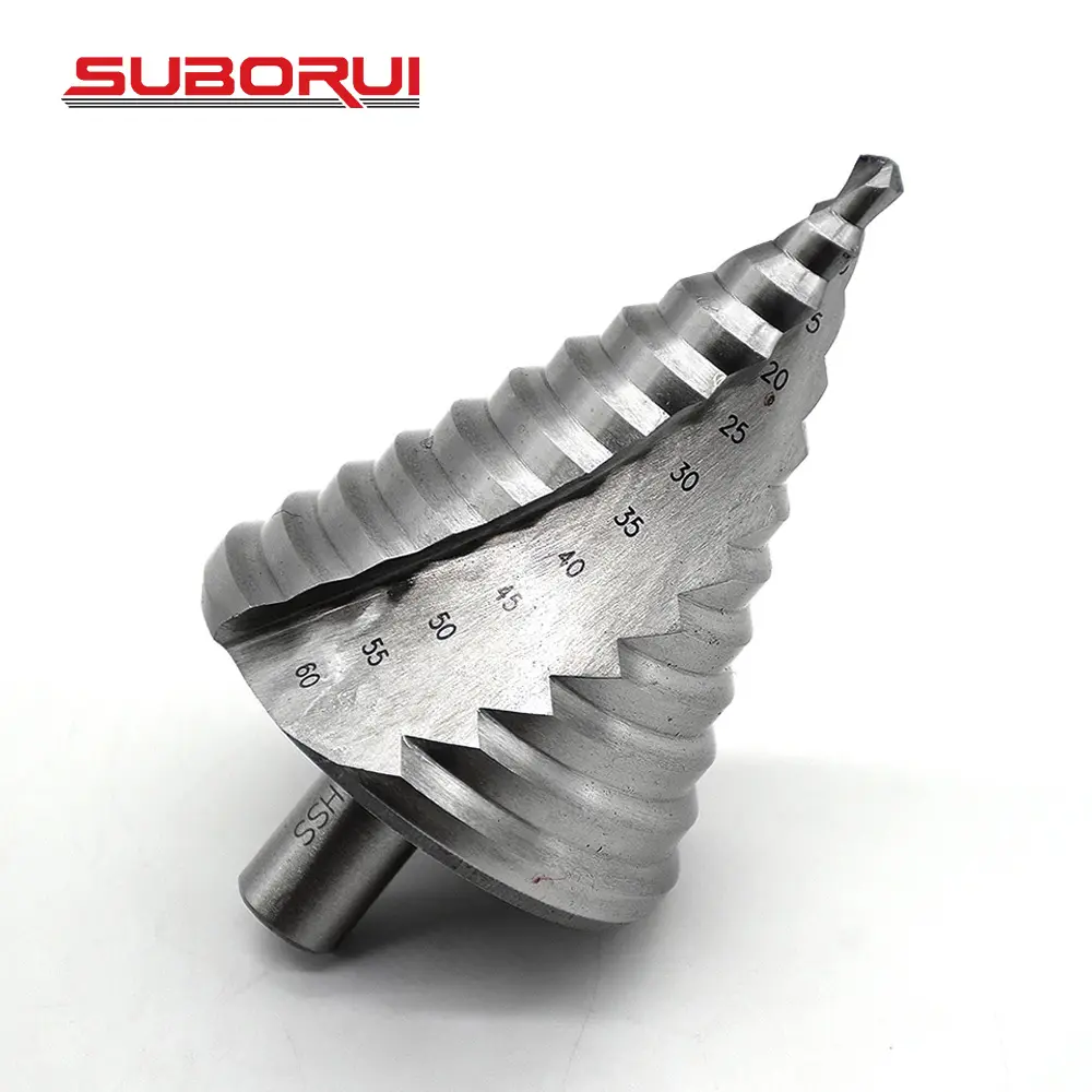 SUBORUI personalizado grande 6-60mm HSS M2 gran agujero múltiple Broca escalonada espiral flauta Broca escalonada para madera aluminio Metal