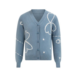 <span class=keywords><strong>Cardigan</strong></span> di Lusso Personalizzato con Scollo a V e Ricamo, Maglione Vintage <span class=keywords><strong>Blu</strong></span> da <span class=keywords><strong>Donna</strong></span> con Ricami - Product Image 1