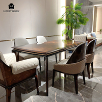 Ensemble de table à manger rectangulaire en bois massif moderne de luxe haut de gamme avec 6 chaises