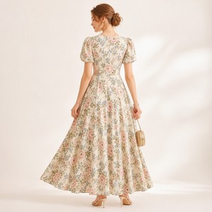 Abito Lungo Personalizzato OEM con Logo, Stampa Floreale Giardino di Rose Inglese, Maniche a Sbuffo, Stile Romantico, Vestito Floreale <span class=keywords><strong>da</strong></span> Donna - Product Image 3