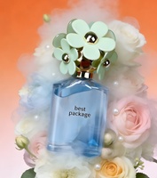 Flacon de parfum en verre transparent violet personnalisé de haute qualité avec bouchon en forme de fleur blanche